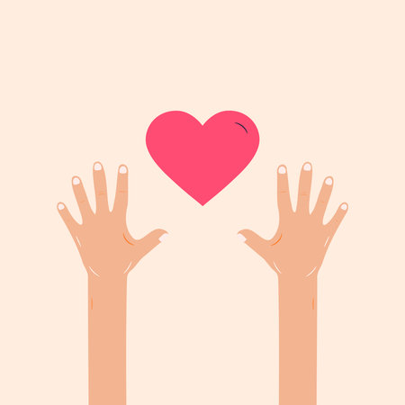 Illustration of hands reaching for a heart symbolのイラスト素材