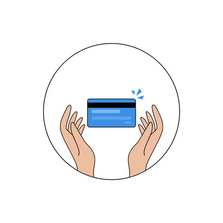 Hands holding a blue credit cardのイラスト素材