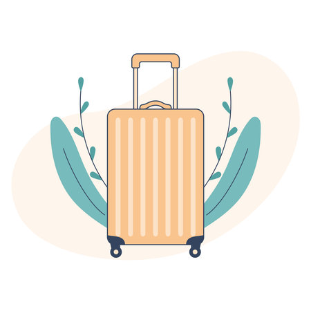 Yellow suitcase with plants in the background.のイラスト素材