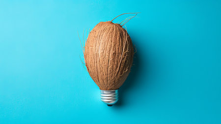 Coconut light bulb on blue background, creative concept.の素材