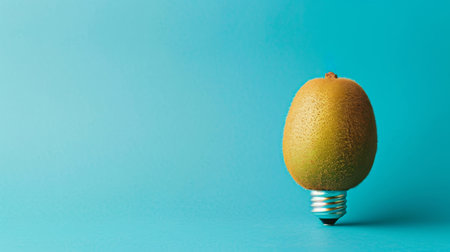 Kiwi fruit as a light bulb on blue background, creative concept.の素材