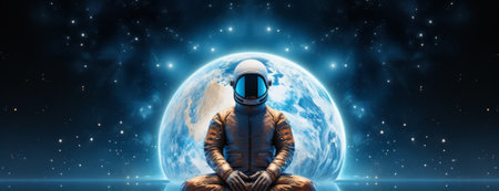 Astronaut Sitting in Front of the Planet.の素材