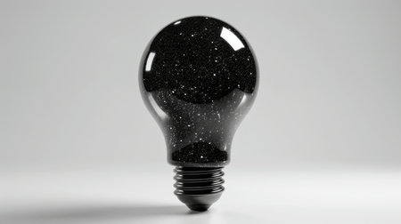 Black light bulb with starry sky texture on white background, creative concept. Innovation and imagination concept.の素材