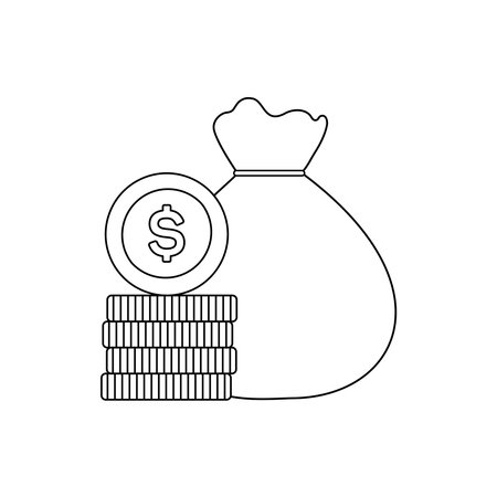 Money bag with dollar coin and stack of coins, line art, financial conceptのイラスト素材