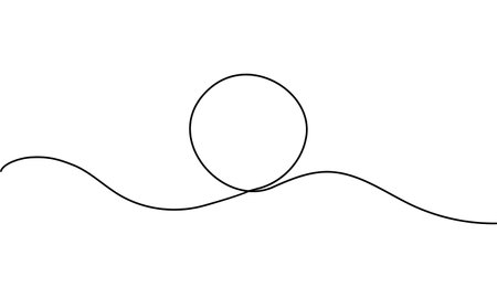 Minimalist continuous one line drawing of black circle. Round frame sketch outline on white backgroundのイラスト素材