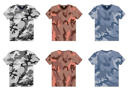 Men s Military T-Shirts v-neck front and back view  Vector templateのイラスト素材