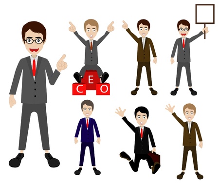 Set of cartoon business man. Vector template for design work のイラスト素材