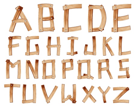 Old Grunge Wooden Alphabet, vector set with all Lettersのイラスト素材