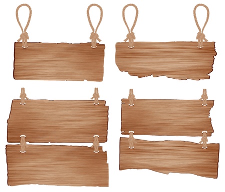 Wooden sign with rope hanging  vector illustration のイラスト素材