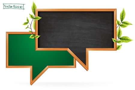 Vector Speech bubble chalkboard with green leaves decoration のイラスト素材