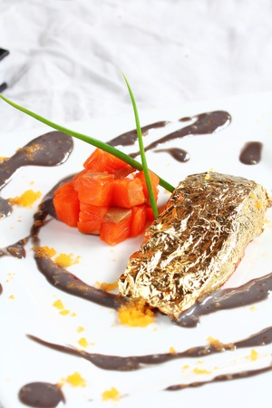 Salmon fillet in cream Sauce caviar. の写真素材