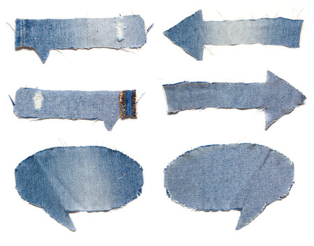 speech bubble blue jeans texture, isolated on white