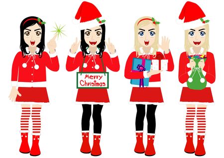 Christmas Girl wearing Santa Suitのイラスト素材