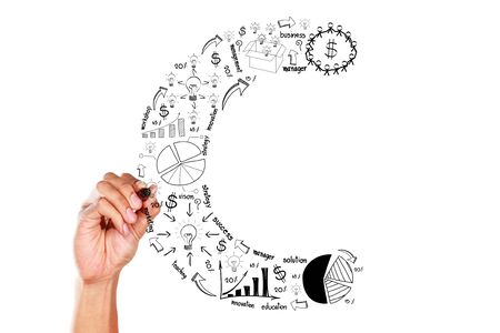 hand drawing alphabet business plan concept on whiteboard の写真素材