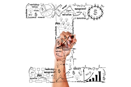 hand drawing alphabet business plan concept on whiteboard の写真素材