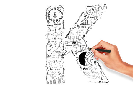 hand drawing alphabet business plan concept on whiteboard の写真素材