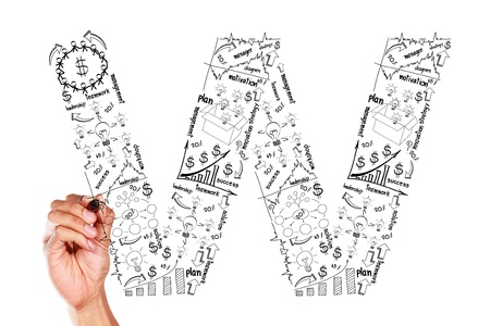 hand drawing alphabet business plan concept on whiteboard の写真素材