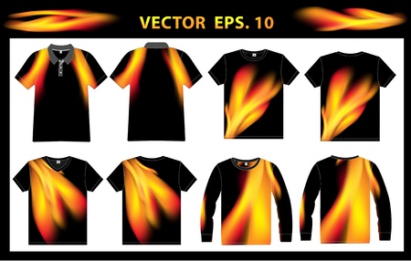 Vector shirt polo, vest, v-neck and long sleeves with identity template abstract fire background design のイラスト素材