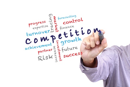 Competition concept ideas and other related words, Hand with pen write on whiteboard の写真素材