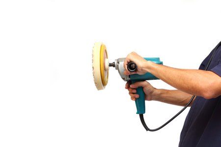 Machine polishing for car care, isolated on white background 