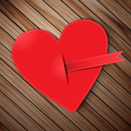 Heart from paper Valentines day card on wood background, template design のイラスト素材