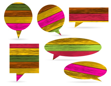 Vector colorful wood texture speech bubbles and balloons illustration collection background vector のイラスト素材
