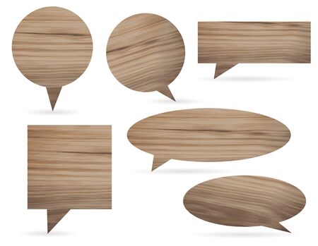 Vector wood texture speech bubbles and balloons illustration collection background のイラスト素材