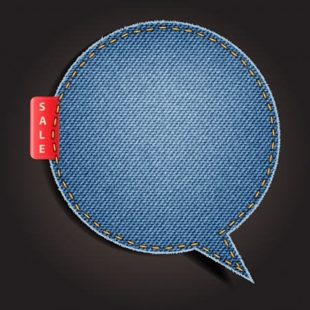 Jeans texture background on retro style speech bubbles, stickers, labels, tags. Vector template design のイラスト素材
