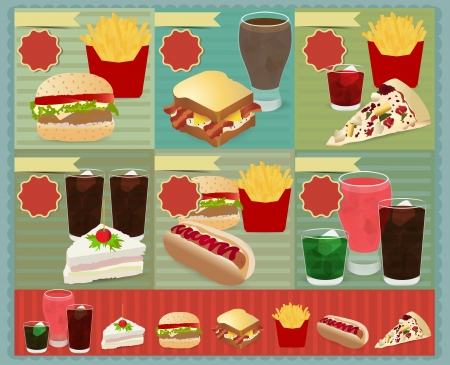 Set of Retro fast food menu, Vector retro style template Design のイラスト素材
