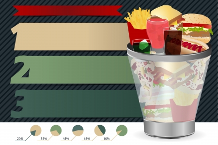 junk food concept in the Trash, With Modern Design template   info graphics   numbered banners, Colorful presentations with letters numbers,  illustration のイラスト素材