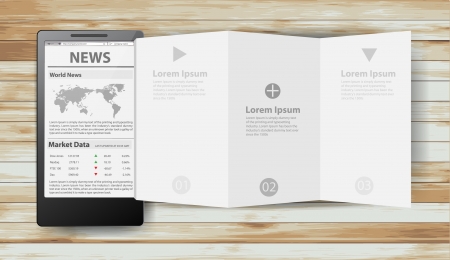 Reading newspaper with smart phone, Creative folded paper modern template design  illustrationのイラスト素材