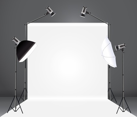 photography studio with a light set up and backdrop, Vector illustration template design のイラスト素材