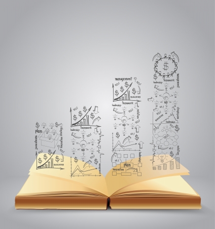 Book with drawing business strategy plan concept idea, Vector illustration Modern template Designのイラスト素材
