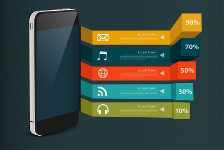 Mobile phone, With business software and social media application icon and minimal infographics modern charts and graphs banner のイラスト素材