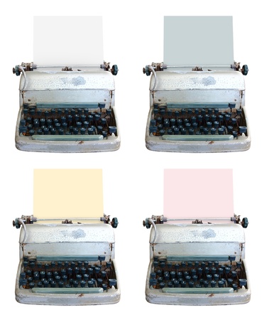 Typewriter with sheet of paper. Isolated on white background with clipping pathの写真素材