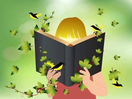 Imagination concept children reading book, illustration template designのイラスト素材