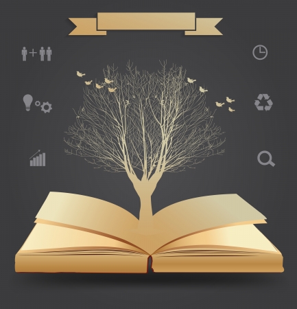 Tree silhouette on book, illustration modern template designのイラスト素材