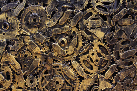 Metal gears background, Macro close-up for design work  の写真素材