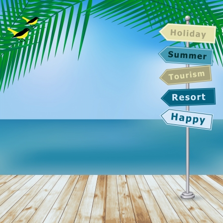 Vector summer holiday background with wood terraceのイラスト素材
