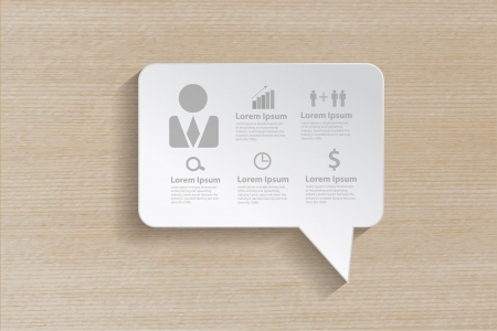 Speech bubble with business icons on wooden background, Vector illustration modern template design  のイラスト素材
