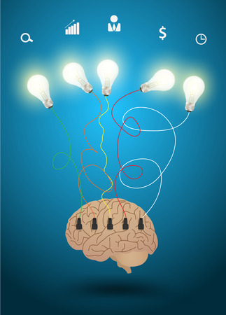 Vector creative brain with light bulb idea conceptのイラスト素材