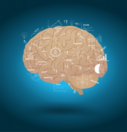 Vector creative brain with drawing business strategy plan concept ideaのイラスト素材
