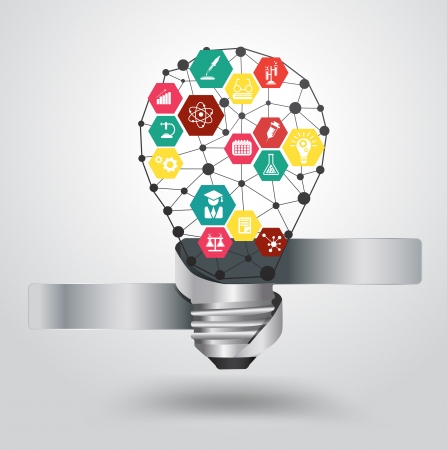 Creative light bulb abstract infographic hexagon modern design template with chemistry and science icon, Vector illustration modern design templateのイラスト素材