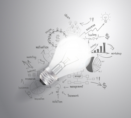 Light bulb with drawing business success strategy plan idea, Inspiration concept modern design template workflow layout, diagram, step up options, Vector illustration Light bulb with drawing business success strategy plan idea, Inspiration concept modern design template workflow layout, diagram, step up options, Vector illustration