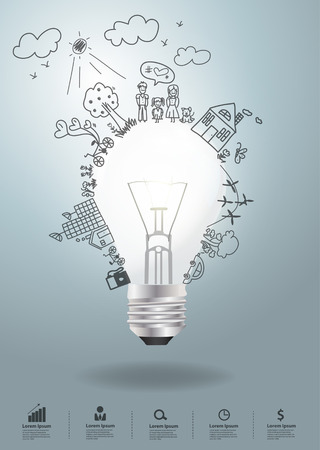 Light bulb idea with creative drawing environment ecology conceptのイラスト素材
