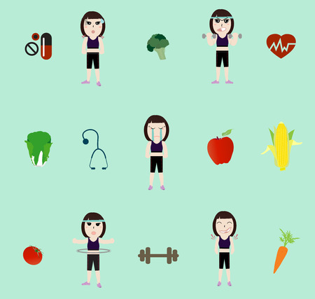 Vector fitness woman and dietのイラスト素材