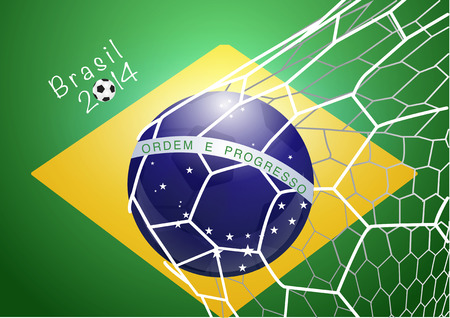 Soccer ball in net with brazil flagのイラスト素材