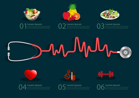 Stethoscope with a heart beat, Info graphics banner modern design template workflow layout, diagram, step up options, Vector illustrationのイラスト素材