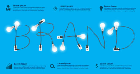 Brand concept, Creative light bulb idea abstract info graphic banner layout, diagram, step up options, Vector illustration modern design templateのイラスト素材