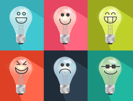 Set of Hand drawn cartoon light bulbsのイラスト素材